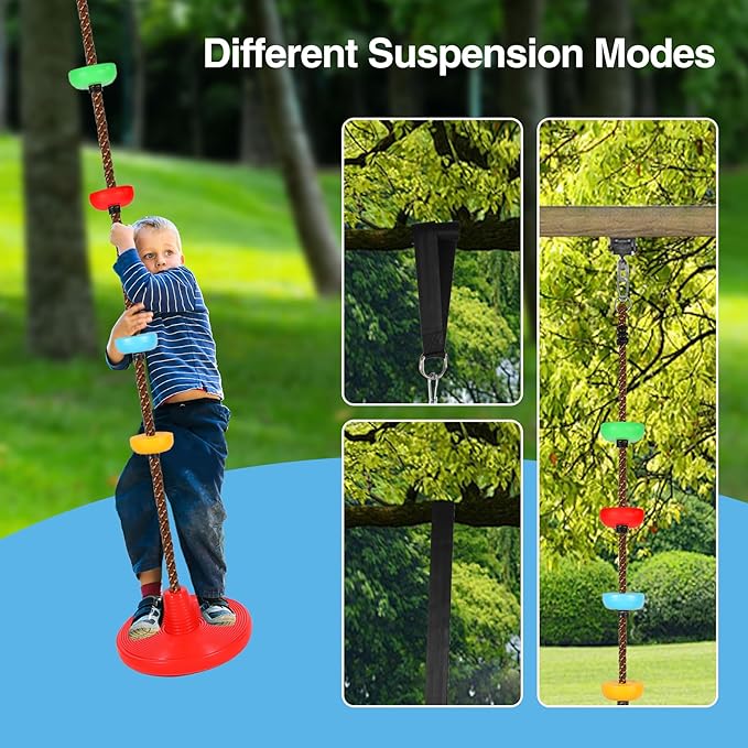 REDCAMP Climbing Rope Swings for Trees, Heavy Duty Plastic Disc Swing Seat for Kids with Hanging Strap and Snap Hooks, Red