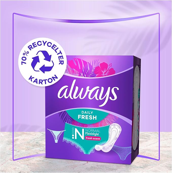 Always Daily Fresh Women's Flexistyle Gigapack Panty Liners, Fresh Scent, Fits All Shapes of Panty, Breathable and Flexible, Pack of 72