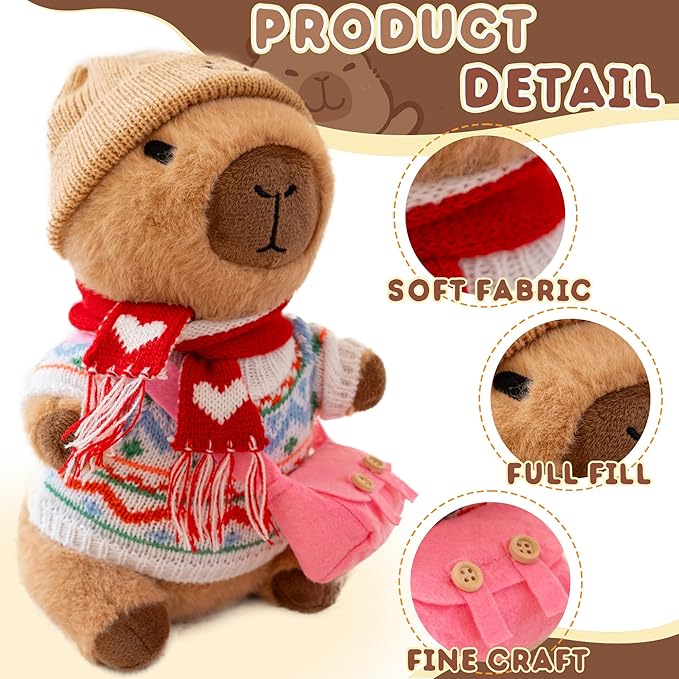 Capybara Plush with 10 Pcs Clothes & Accessories,Christmas Stuffed Animals, 10.2 in Cute Capybara Plush Toys,Birthday Gifts&Dress Up Cute Plushies for Boys/Girls (Spring-A)