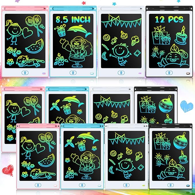 Tinlade 12 Pack LCD Writing Drawing Tablets 8.5 Inch Bulk Colorful Doodle Board Erasable Electronic Painting Drawing Pads Learning Toy Gifts for Kids Christmas School(Pink, Blue, White, Black)