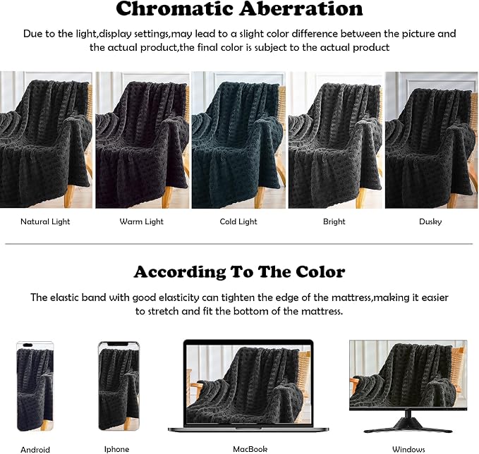 NEWCOSPLAY 3D Waffle Checkered Flannel Queen Blanket, Black, 90"x90" | Super Soft Cute Lightweight Decorative Premium Silky Fleece Blanket for Couch Sofa Bed, Gift for Women Men, All Season Use