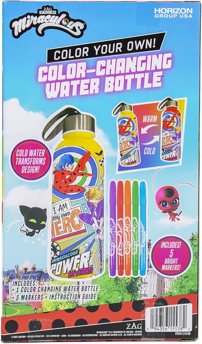 Horizon Group USA Miraculous Create Your Own Color-Changing Water Bottle – Color Your Own Water Bottle – Ages 6+