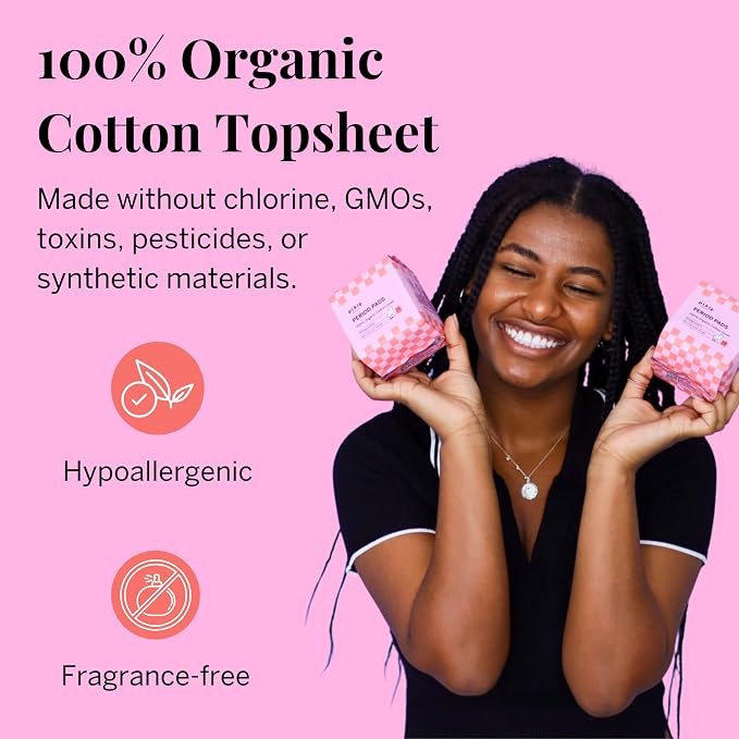 Pixie Organic Pads Cotton Ultra Thin Mini Pads for Teens - Liners with Wings - Light Absorbency Menstrual Pads - Hypoallergenic, Unscented & Biodegradable for Feminine Care - FSA Eligible - 64 Count
