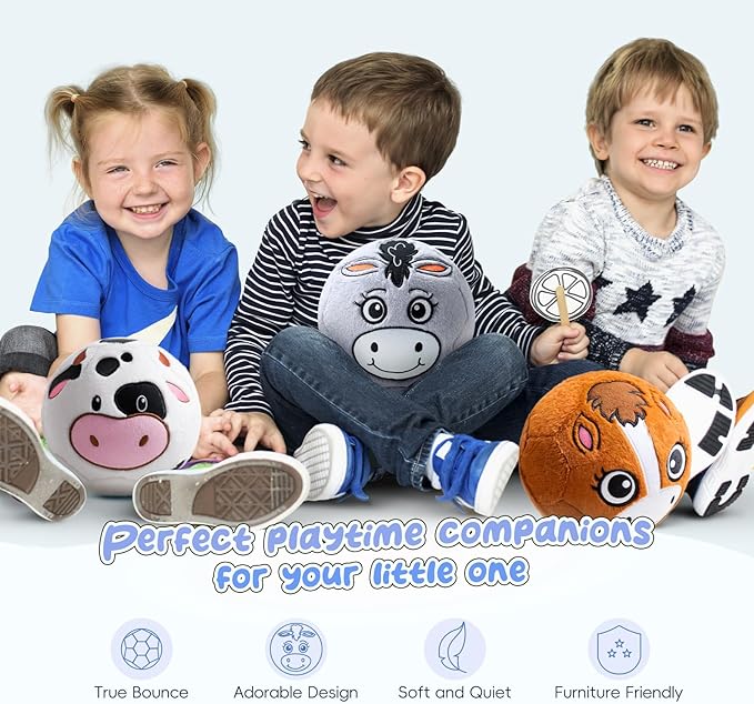 Silent Indoor Soccer Balls for Toddlers, Inflatable Soft Plush Baby Toddler Soccer Ball Toys Gifts for 0+Year Old Boy Girl First Birthday Gift (Donkey, Pump Include)