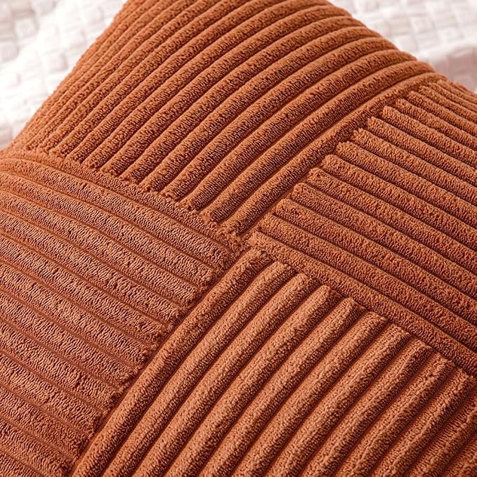 MIULEE Fall Rust Decorative Lumbar Throw Pillow Covers 12x24 Inch 2 Pack | Boho Farmhouse Pillow Covers, Soft Cross Corduroy Patchwork Textured Cushion Cases For Bed Sofa