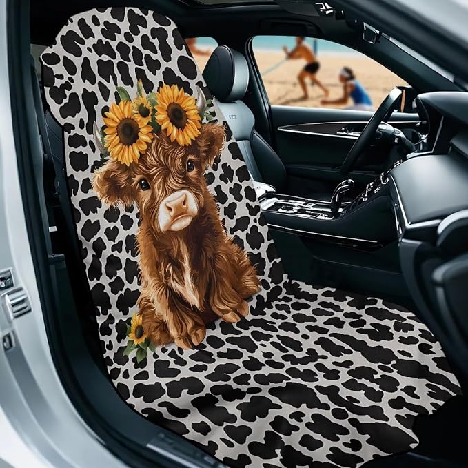 INSTANTARTS Cow Striped Highland Cow Car Seat Towel Covers Yoga Towel Car Seat Cover Car Towel