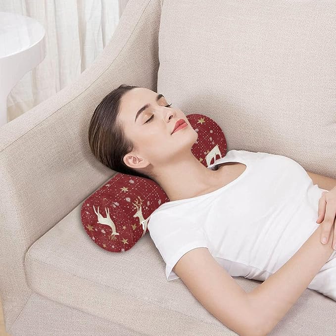 Christmas Red Reindeer Star Dots Neck Roll Pillow Bolster Round Health Memory Foam Long Cervical Cylinder Pillows with Removable Washable Cover for Body Bed Legs Back Yoga