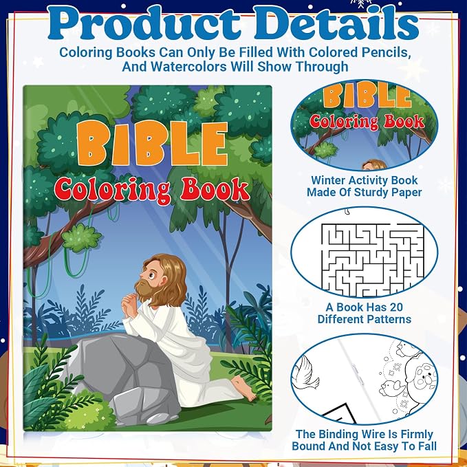 Liliful 144 Pcs Bible Coloring Book Bulk for Kids Christian Mini Coloring Books Religious Party Favors Christian Story Activity Supplies Bulk for Kids Sunday School Holiday Gifts