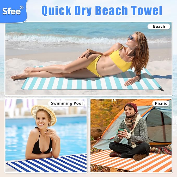 Sfee 2 in 1 Microfiber Travel Towel, Quick Dry Towel Camping Towel Beach Towel Super Absorbent Compact Lightweight Sports Gym Towel Set for Gym, Hiking, Pool, Bath, Yoga (Small: 32''x16'')