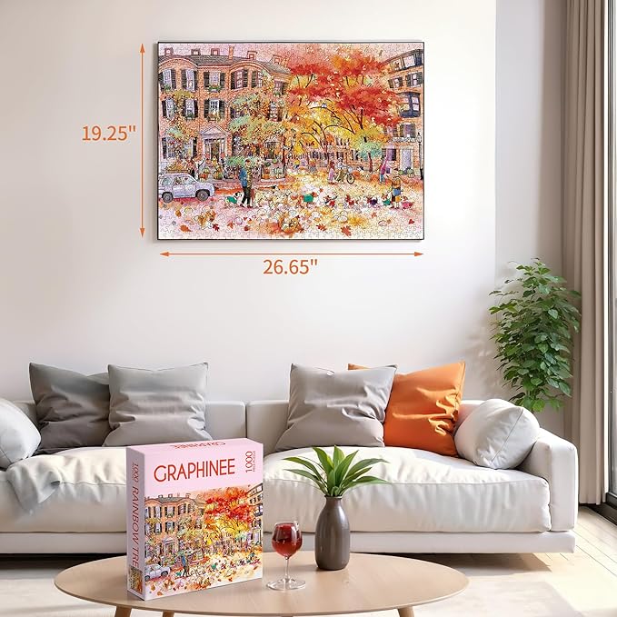 1000 Pieces Jigsaw Puzzles for Adults, Autumn Street Puzzle, Unique Shape Puzzles for Family Friends Challenging Games