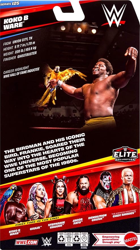 Mattel WWE Elite Action Figure & Accessories, Series #125 Set, 6-inch Collectible Koko B. Ware with 25 Articulation Points & Swappable Hands