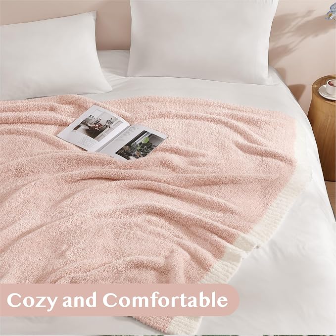 Soft Throw Blanket for Couch-Cozy Reversible Knitted Blankets | Lightweight Warm Fluffy Decor for Women, Mom, Her & Girls, Sofa, Chair, Bed, 50x60in,Cationic Dyeing Pink