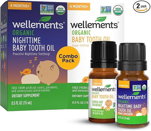 Wellements Organic Baby Tooth Oil for 4 Months+(0.5 Fl Oz) -Day & Night Soothing Teething Relief Oil* for Babies - Gently Helps Soothe Tiny Gums*, Calms Teething Discomfort & Supports Bedtime Comfort