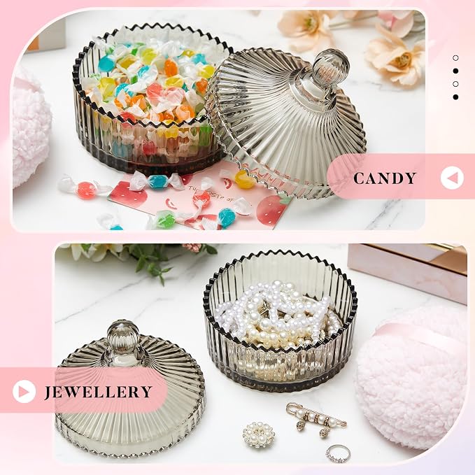 Tioncy 2 Pcs Extra Large Dusting Powder Puff and Container for Women-6'' Glass Crystal Dusting Powder Container Soft Washable Reusable Velour Face (Tawny,Classic)