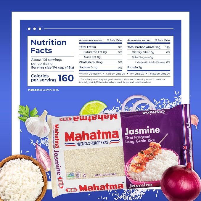 Mahatma Jasmine Rice, Fragrant Thai Rice, 10-Pound Bag