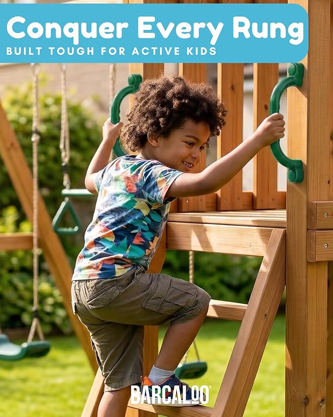 Playground Safety Handles - Outdoor Green Grab Handle Bars, Tree House Accessories, for Backyard Playset and Playground Equipment Replacement Safety Parts for Monkey Bars, Jungle Gym, and More