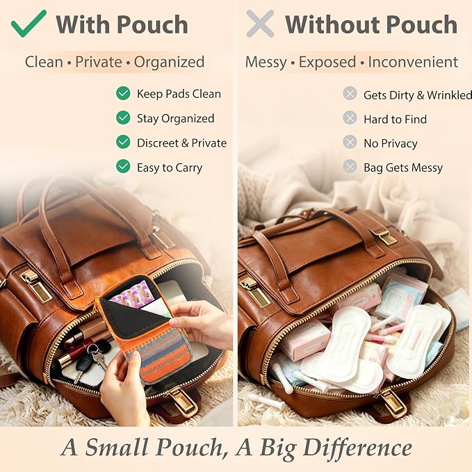 KJQJLY 2 Pack Portable Tampon Organizer Bag Tampon Holder & Storage Case with Zipper for Travel, Discreet Period Bag for Purse, Waterproof Feminine Products Pouch for Women (Rainbow Boho)