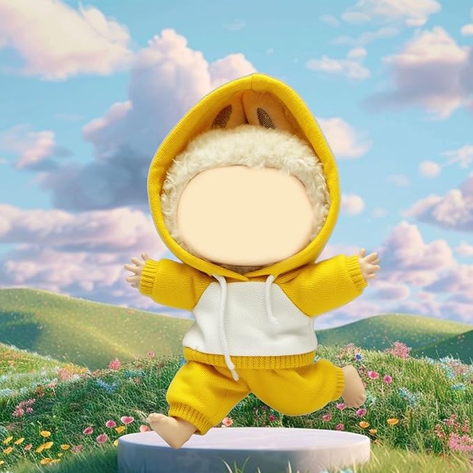 17cm Dolls Clothes,Casual Stylish Hoodies & Pants Doll Outfit Set, Stylish Doll Clothing Accessories for 17cm/15cm-Yellow