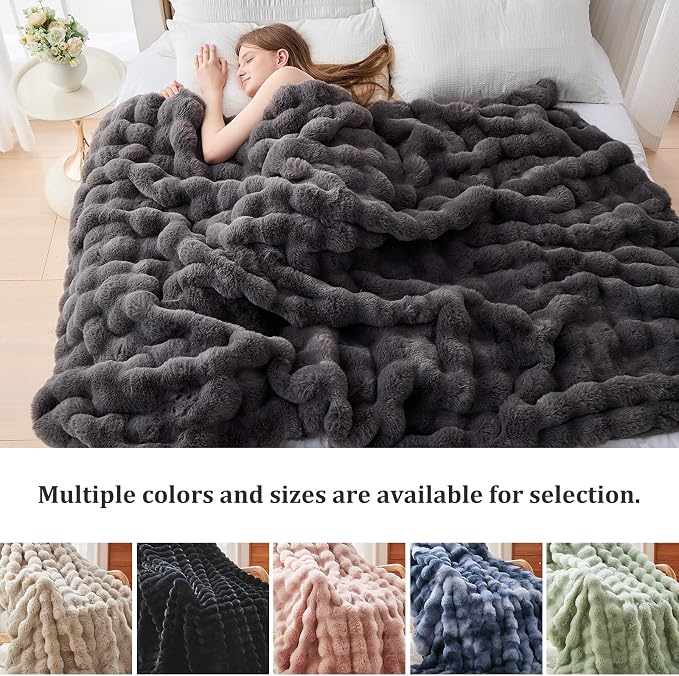 Faux Fur Throw Blanket for Couch, 1000 GSM Cozy Fuzzy Fluffy Soft Plush Thick Bubble Sherpa Blanket for Sofa Bedroom Living Room, Mothers Day Birthday Gifts for Women Home Decor