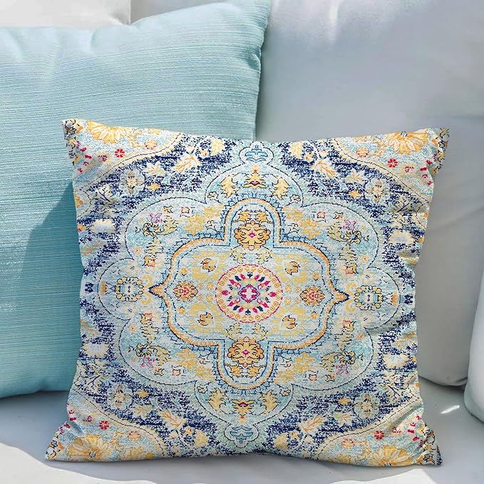 Snycler Boho Throw Pillow Covers 20x20 inch Set of 2 Burnt Blue Yellow Terracotta Rust Colored Throw Pillows Boho Home Decor for Bedroom Living Room Couch & Sofa (No Inserts)