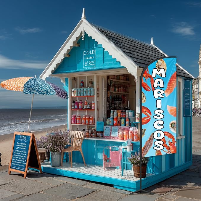 Mariscos Feather Flag for Storefronts Fairs,6 FT (Flagpole Not Included) | Business Advertising Flag
