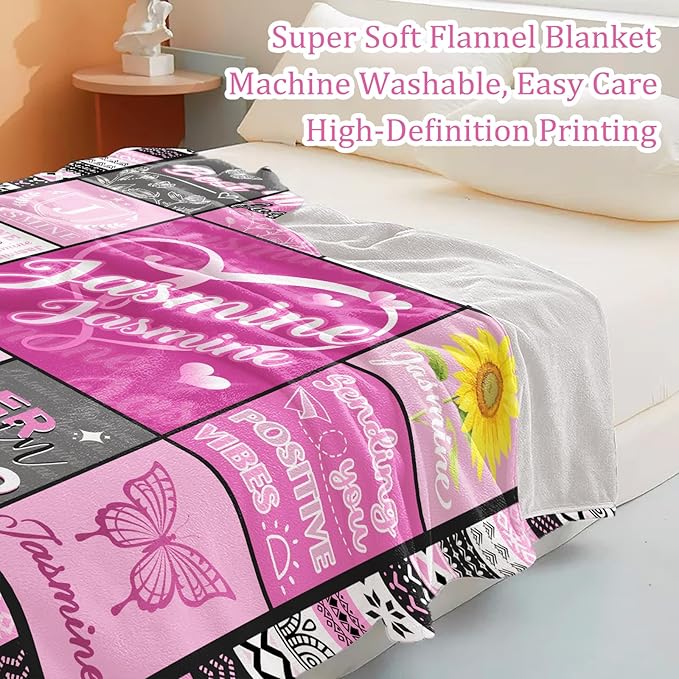 Custom Blanket with Name - Personalized Name Throw Blanket for Adults Kids Baby, Customized Purple Flannel Blanket with Initials, Personalized Gifts for Christmas Birthday