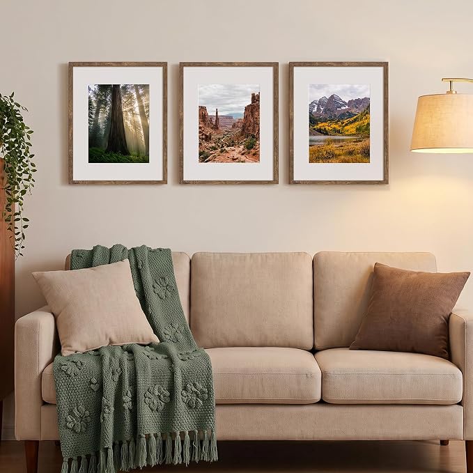upsimples 16x20 Picture Frame, Display Pictures 11x14 with Mat or 16x20 Without Mat, Wall Hanging Photo Frame, Rustic Brown, 1 Pack