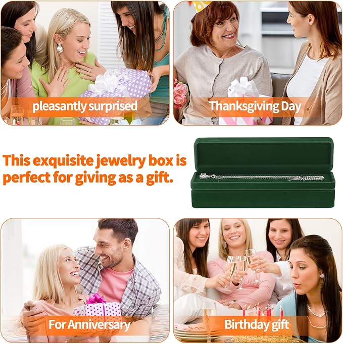 KUKUVR 2 Pcs Velvet Necklace Gift Box, Long Jewelry Storage Holder Case for Chain Pendant Bracelet Engagement Birthday Anniversary (Green)