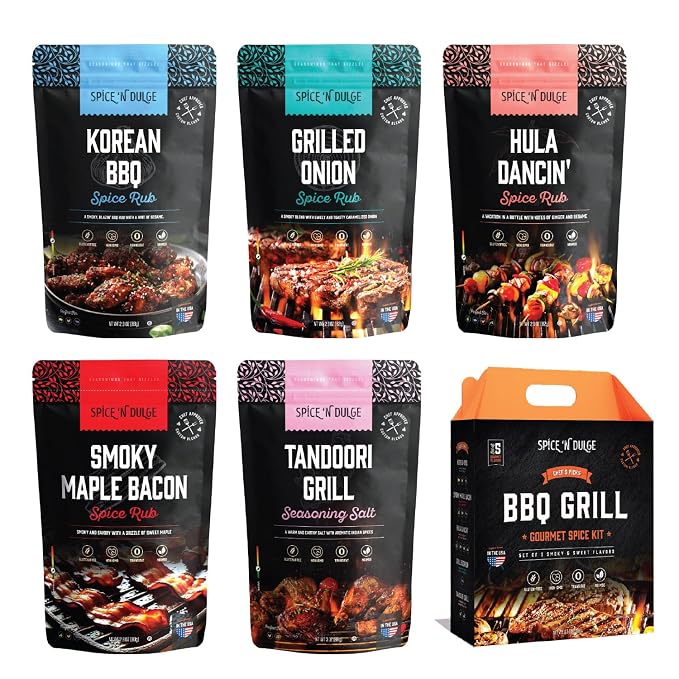 BBQ Grilling Rubs & Grill Seasonings Gift Set, 5 Gourmet Smoking Spice Rub Packs & Smoker Accessories, Spices Kit, Grilling Gifts For Men, Him, Dad, Husband, Gluten-Free, Kosher, Fathers Day Gift For Dad