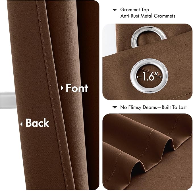 MIULEE Blackout Curtains for Bedroom 2 Panels 40 x 45 Inch Long Mocha Brown | Thermal Insulated, Living Room Darkening Grommet Drapes, Noise Reducing, Light Blocking Window Treatments