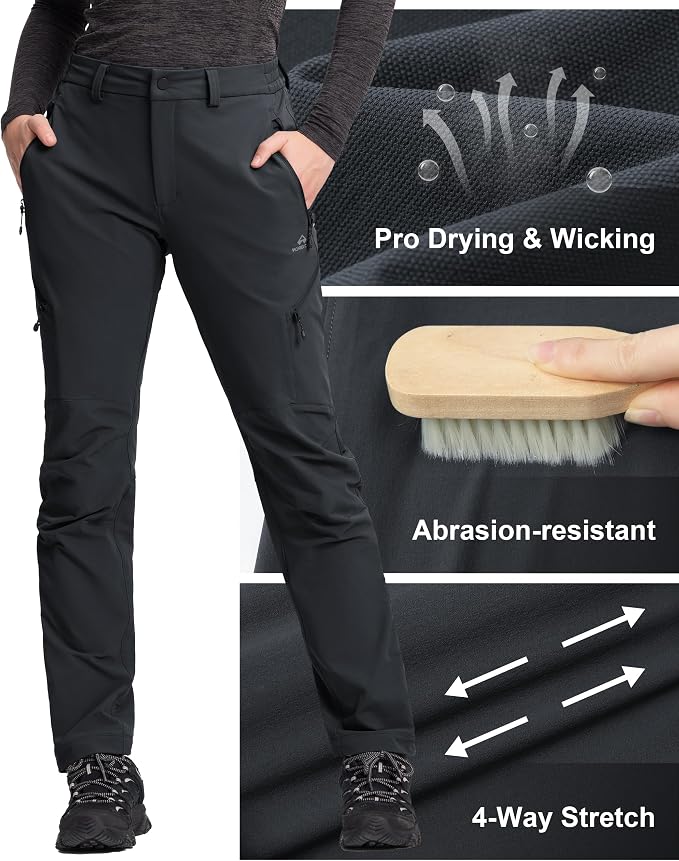 Pioneer Camp Women's Hiking Cargo Pants Water Resistant Ripstop with 4 Zip Pockets Quick Dry Climbing Softshell Trail Travel