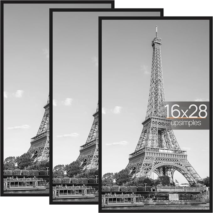 upsimples 16x28 Poster Frame, Easy Slide-In Assembly, Black, 3 Pack | Gallery Wall 16 x 28 Picture Frames Set for Family, Wedding, Christmas, Easy to Change Photos