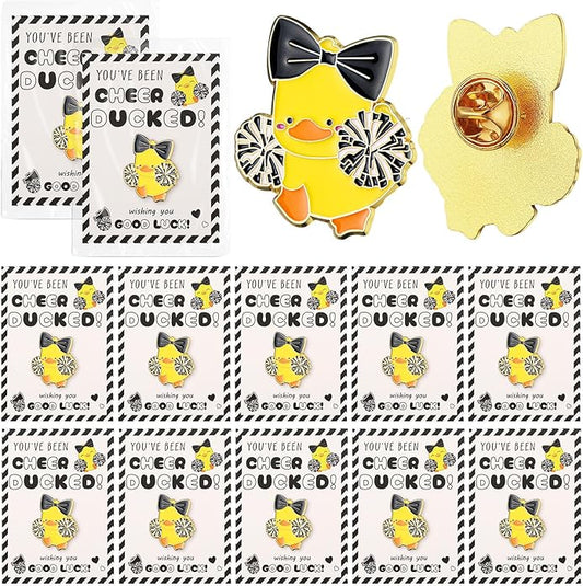 Quelay 24 Pack Cheer Team Gifts Bulk Cheerleader Duck Pins Brooches You've Been Cheer Ducked Tags Team Inspirational Gift Accessories for Teammates