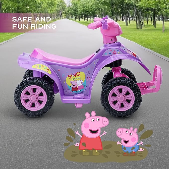 Peppa Pig - 6V Quad for Kids - Powerful and Safe Ride-On Toy with Rechargeable Battery - Forward and Reverse Driving - Max Weight Capacity of 55 LBS - Ages 2-3 Years