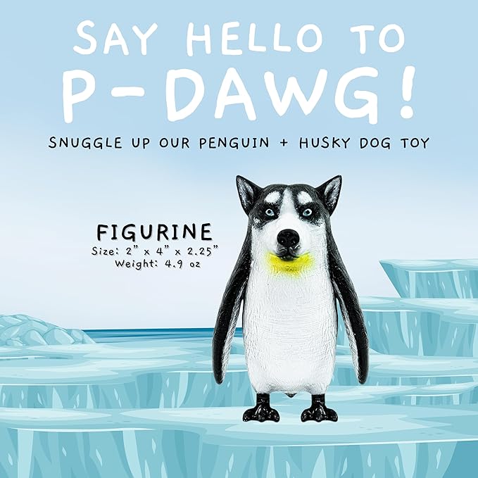 Randimals Animal Figurine Toy - Penguin & Husky Dog Hybrid Realistic Animal Toys - Unique Mix of Safari Toys & Farm Animals Small Figurines - P-Dawg Mini Animal Figures for Kids & Kidults