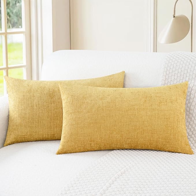 CaliTime Decorative Couch Throw Pillow Covers 26 X 16 Inches Gold | Pack of 2, Cozy Chenille Cushion Cases for Sofa Bed Living Room Farmhouse Home