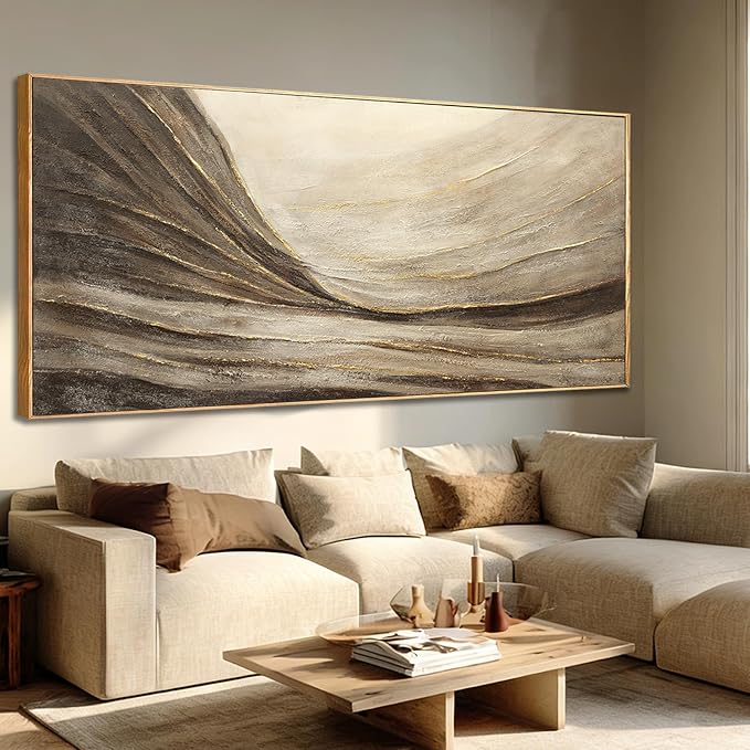 Extra Large Brown Gold Wave Canvas Wall Art for Living Room 32x70 Inch