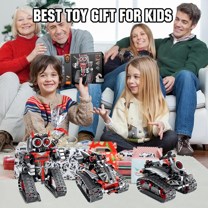 VINTOP Remote Control Robot Building Kit for Boys 6-12, 3-in-1 STEM Remote & APP Controlled Coding Gear Robot/Tank/RC Car, 419 Pcs Science Learning Educational Building Blocks Toy Set Gift for Kids