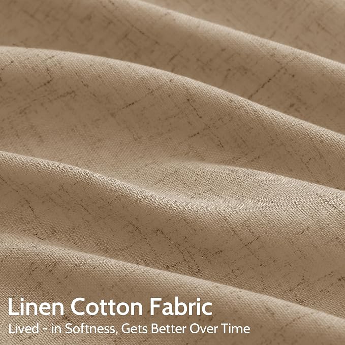 Sand Beige Linen Curtains 80 Inch Length for Living Room Simple Modern Light Filtering Semi Sheer Curtain Back Tab Rustic Farmhouse Luxury Home Decor Drapes for Bedroom Dinner Room 52x80, 2 Panels
