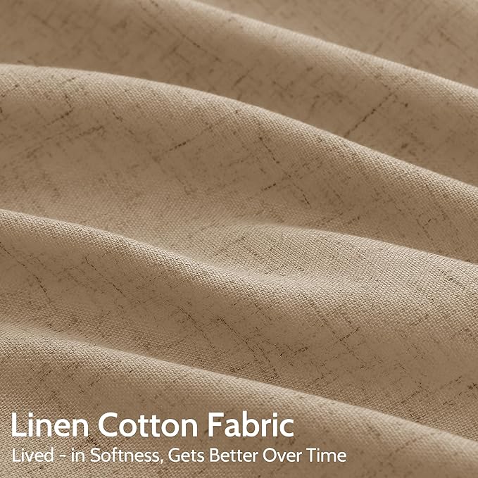 Sand Beige Linen 144 Inch Curtains for Living Room Simple Modern Light Filtering Semi Sheer Curtain Back Tab Rustic Luxury Home Decor Drapes Floor to Ceiling High Window for Bedroom 52x144, 2 Panels