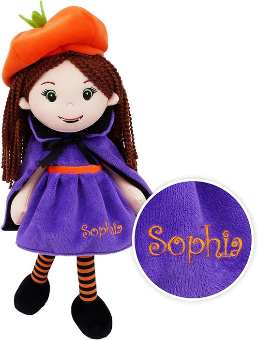 June Garden Personalized Sophie The Sweet Vampire - Soft Cuddly Plush Doll for Girls - Huggable Rag Doll - Customized Name and Size