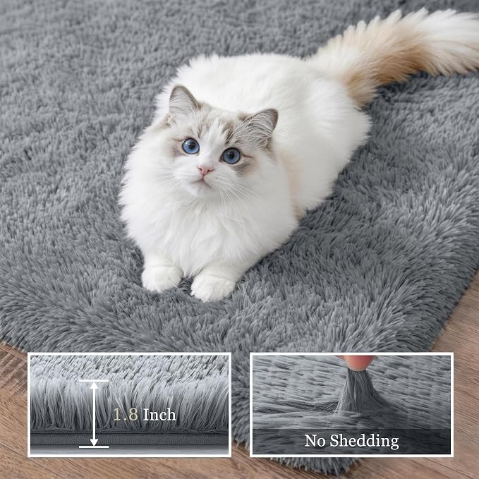 Fluffy 5x7 Area Rugs for Living Room Bedroom: Ultra Soft Shag Rug Non-Slip Non-Shedding Small Plush Bedside Rug Indoor Floor Carpets for Kids Room Playroom Entryway Nursery Dorms Home Decor Gray