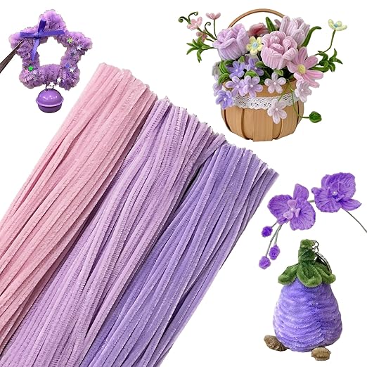 Pipe Cleaners Craft 300PCS 3 Colors Purple Pipe Cleaners Bulk 30CM Limpia Pipas para Manualidades Fuzzy Wire Chenille Stems for Arts Crafts and Creative DIY Projects Decorations