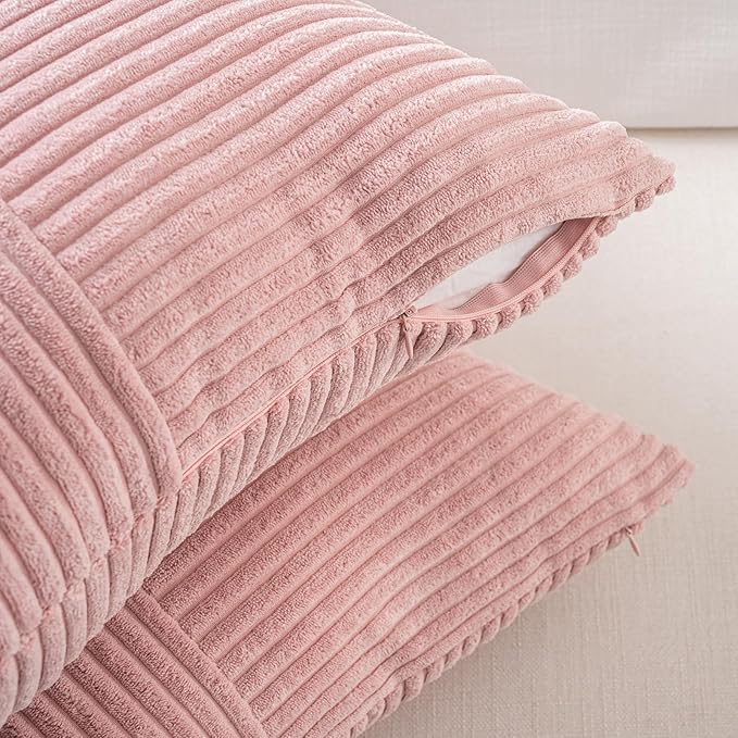 Fancy Homi Set of 2 Blush Pink Boho Long Lumbar Body Decorative Throw Pillow Cover 14x36 Inch for Bed Couch Bedroom Bench, Soft Patchwork Corduroy Textured Pillow Case, Rustic Farmhouse Room Décor