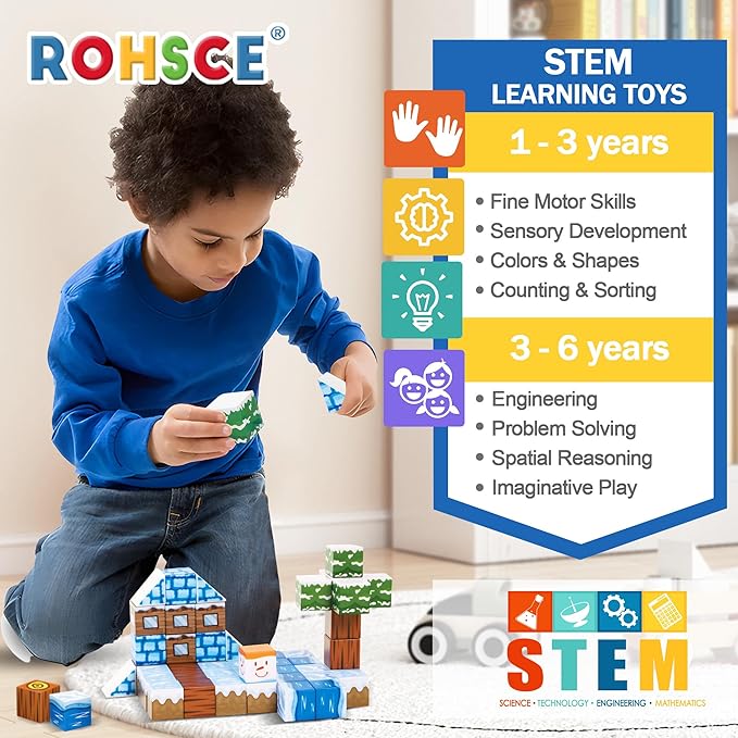 Magnetic Blocks 52PCS - Winter Scene Construction Cubes, STEM Preschool kit, Safe ABS no-Odor, CPC ASTM Certified, Travel-Ready for Ages 3–12, Perfect for Birthday