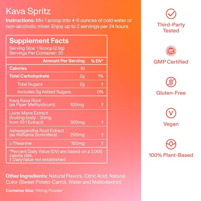 FOCL Instant Kava Drink Mix - Refreshing Non-Alcoholic Calming Powdered Drink with Kava Extract, Lion’s Mane, Ashwagandha, L-Theanine - Sugar Free, Non-GMO - Mixed Berry Flavor -30 Servings