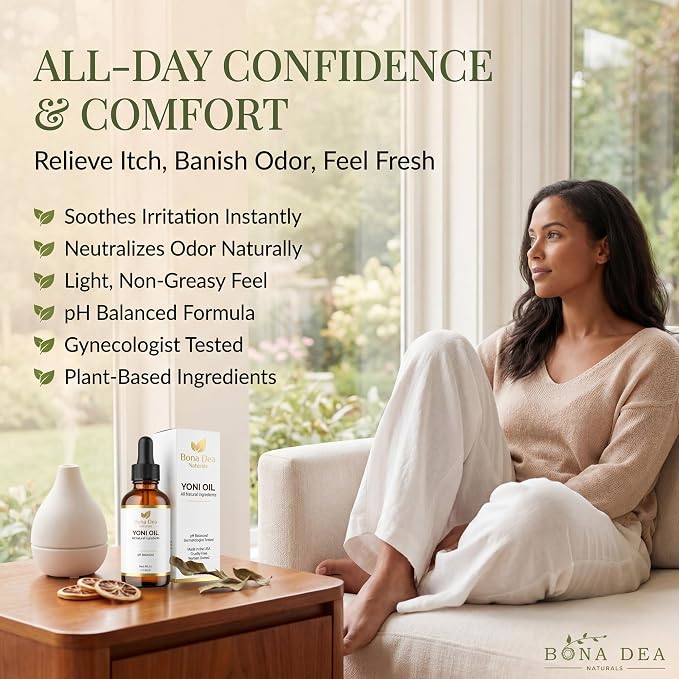 Bona Dea Naturals Feminine Spray for Women – All Natural Yoni Oil Deodorant & Moisturizer, Organic Essential Oils, Chemical-Free, Sensitive Vaginal Care, Made in the USA | 4 oz Refill Dropper Bottle