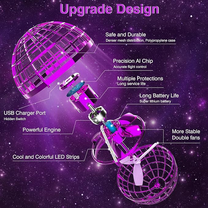 Flying Orb Ball, 2025 Upgraded Flying Toy, Hand Controlled Boomerang Hover Ball, Flying Spinner with Endless Tricks, Cool Toys Gifts for 6 7 8 9 10+ Year Old Boys Girls Teens Indoor Outdoor Toys