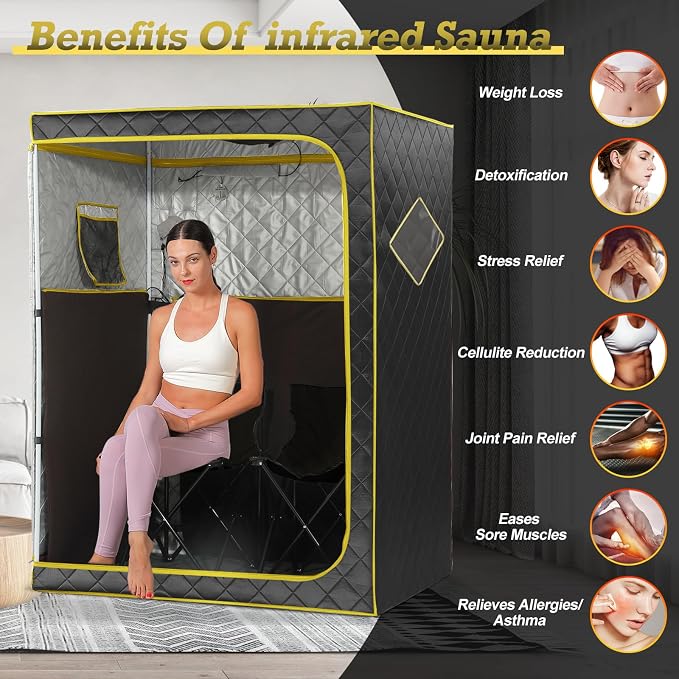 Portable 1-2 Personl Infrared Saunas for Home, Full Spectrum Infrared Sauna, Full Size Large Space Spa, 2 Portable Upgrade Chair, Oversize Full Body Home Sauna Spa for Relaxation & Detox
