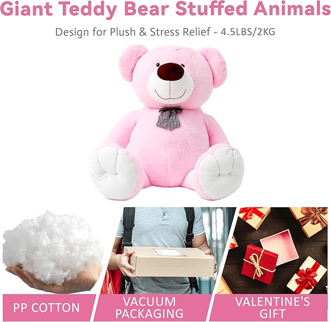 40 Inch Giant Teddy Bear Stuffed Animal, Big Teddy Bear Plush, Birthday Christmas Valentine's Gift for Girlfriend & Kids, Pink, 4.5 lbs